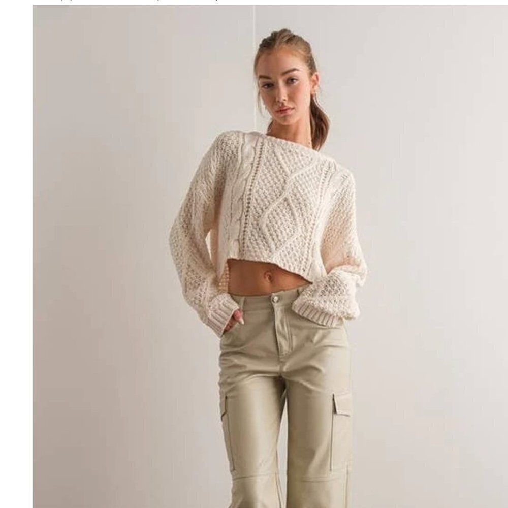 Papermoon Cable Knit Crop Sweater in Ivory - Cozy Elegance for Winter Days